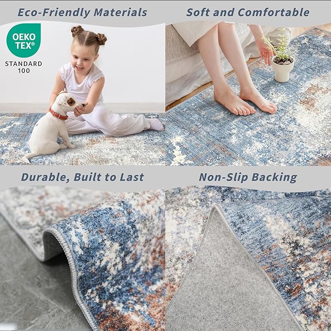 Washable Area Rug 9x12 Living Room – Neutral Modern Abstract Large Carpet - Image 6