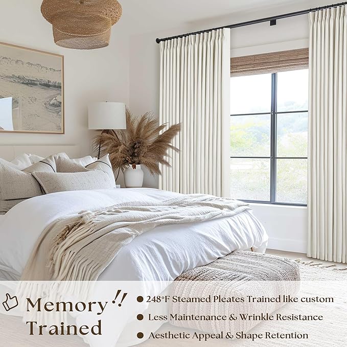 90 Inch Pinch Pleated Linen 100% Blackout Curtains Extra Wide Natural 60x90 | - Image 2