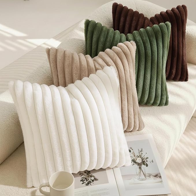 decorUhome Fall Faux Fur Throw Pillow Covers 20x20 Set of 2 Cream White | - Image 7