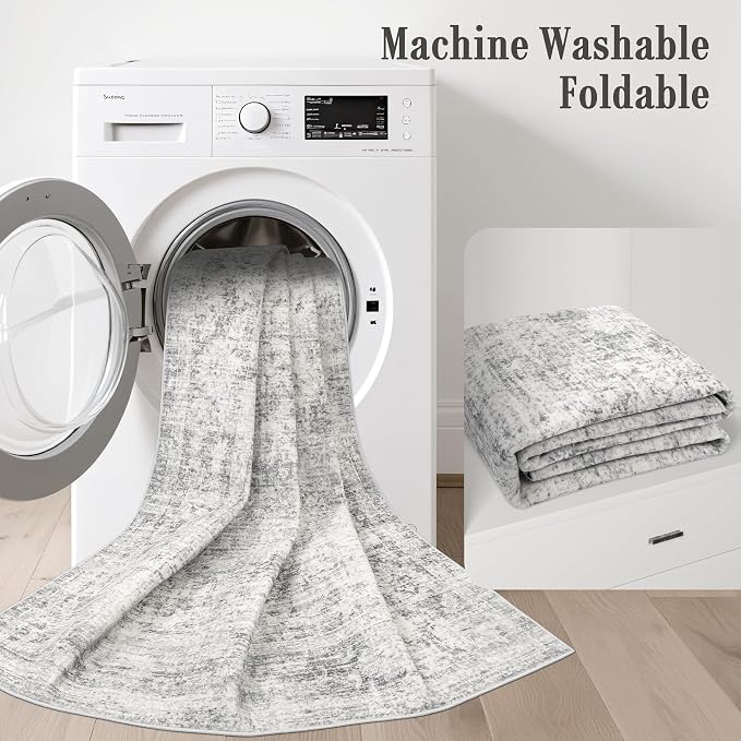 3x14 Washable Runner Rug：Modern Abstract Soft Carpet Black Grey | - Image 6