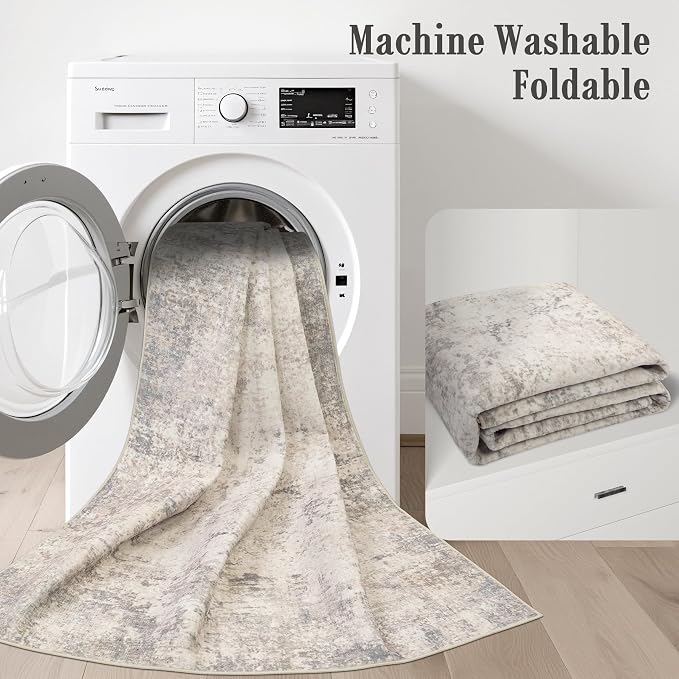3x14 Washable Runner Rug：Modern Abstract Soft Carpet Brown Beige | - Image 4