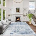 9x12 Area Rugs for Living Room: Washable Abstract Blue White Badroom Carpet | by GENTDRIZZ