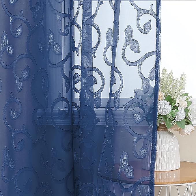 Furman Blue Sheer Curtains Tiers 36 inch Length, Light Filtering Soft Airy - Image 3