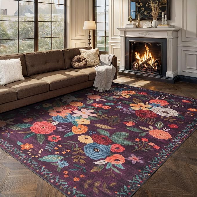 Purple Area Rug 9x12 for LivingRoom Bedroom | Low Pile; Non Slip;Machine - Image 6