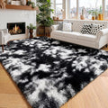 Amdrebio Black White Grey Large Fluffy Rug 6x9 by Amdrebio
