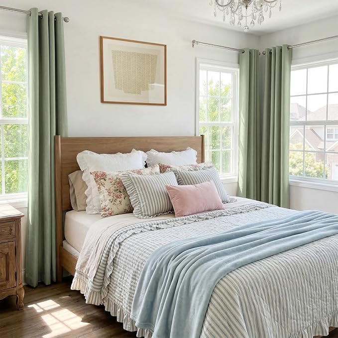 100% Blackout Linen Textured Curtains 96 Inch Long, Sage Green | 100% Blackout - Image 4