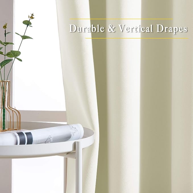 NICETOWN Beige Bedroom Curtains 72 inches Long, Grommet Room Darkening Thermal - Image 4