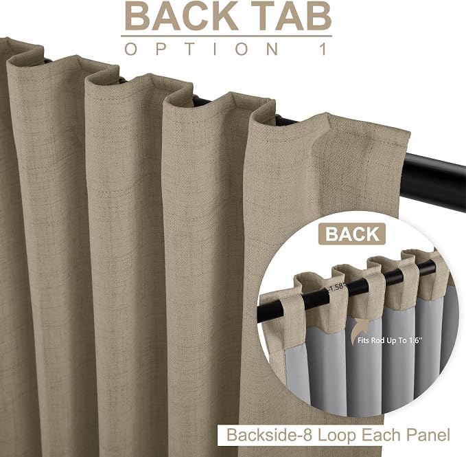 Faux Linen Total Blackout Sliding Door Curtains 96 Inches Long, Plaza Taupe | - Image 3