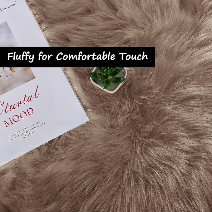 Goolela Beige Area Rug 6x9 Light Brown Fluffy Fuzzy Sheepskin Rug - Image 4