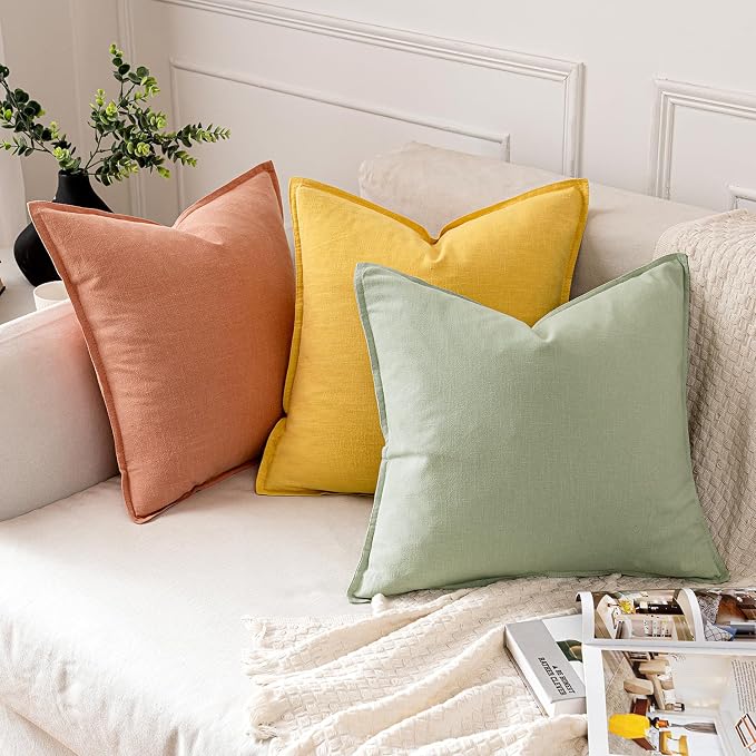 MIULEE Decorative Linen Pillow Covers 18x18 Inch Coral | Boho Farmhouse​ - Image 4