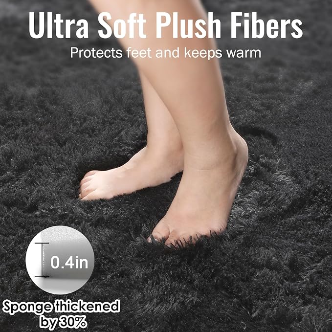 Black Fluffy Area Rugs for Bedroom 5x7, Soft Shaggy Washable Farmhouse Rugs | - Image 5