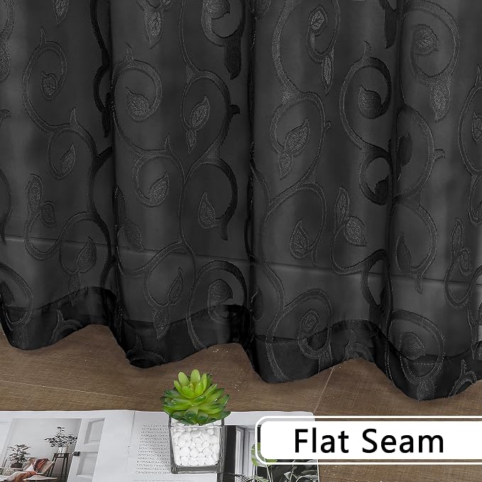 Furman Sheer Curtains 45 Inch Long 2 Panels Set, Airy Jacquard Clip Short Voile - Image 7