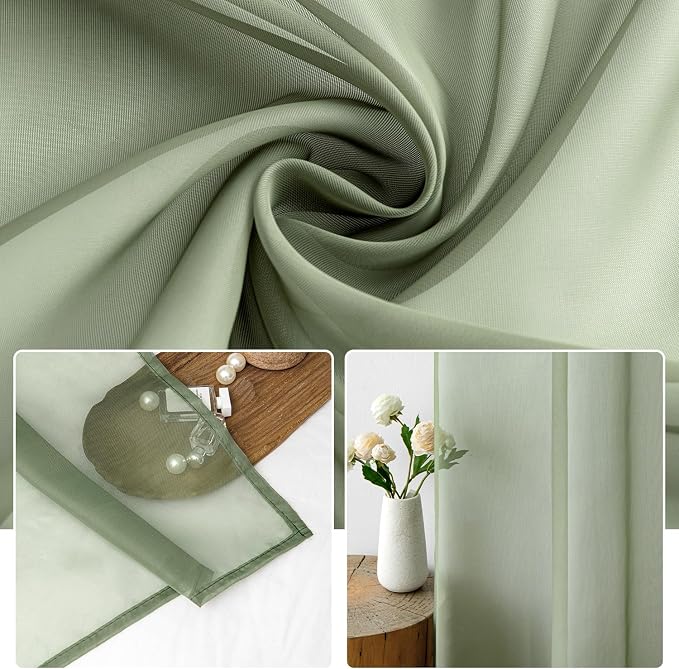 MIULEE 2 Panels Sage Green Sheer Curtains 108 inches Long, 54 X 108 Inches | - Image 3