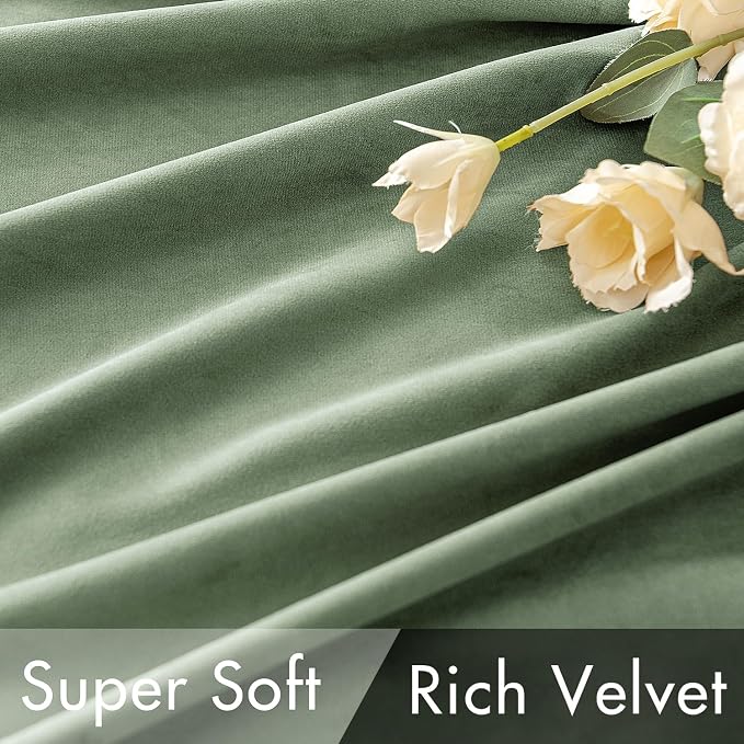MIULEE Sage Green Velvet Curtains 52x84 inches Luxury Blackout Curtains | - Image 4