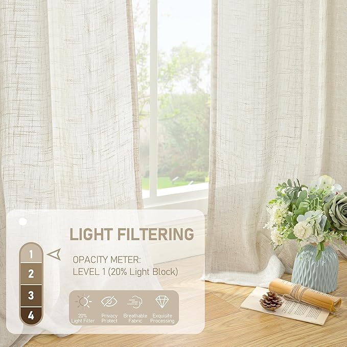 Ivory Sheer Linen Curtains 63 inch Length - Image 4