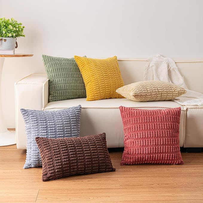 Pack of 2 Corduroy Decorative Throw Pillow Covers 18x18 Inch, Dark Brown | Fall - Image 5