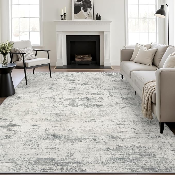 8x10 Area Rug Living Room: Modern Washable Indoor Soft Carpet Gray | by FXRHLP