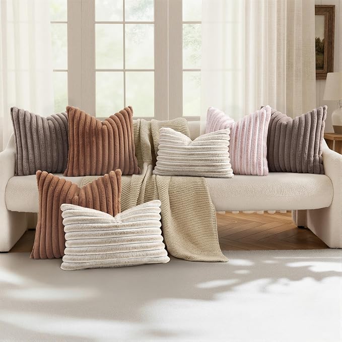 decorUhome Fall Faux Fur Throw Pillow Covers 20x20 Set of 2 Brown | Decorative - Image 5