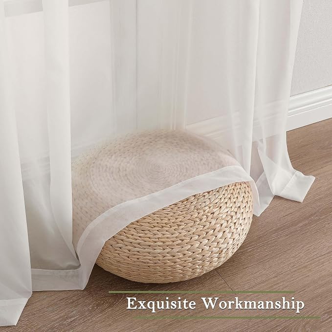 Ivory Sheer Curtains 96 Inches Long 2 Panels Set, Solid Airy Voile Dual Rod - Image 9