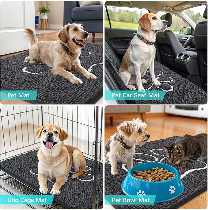 OLANLY Dog Door Mat for Muddy Paws 70x35, Paw Print Design Chenille Mud Mat | - Image 7