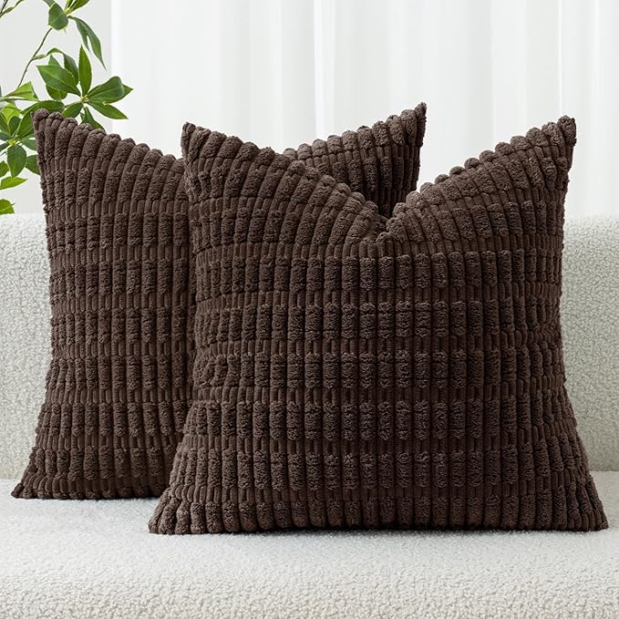 MIULEE Corduroy Decorative Throw Pillow Covers 20x20 Dark Brown Pack of 2 | by MIULEE