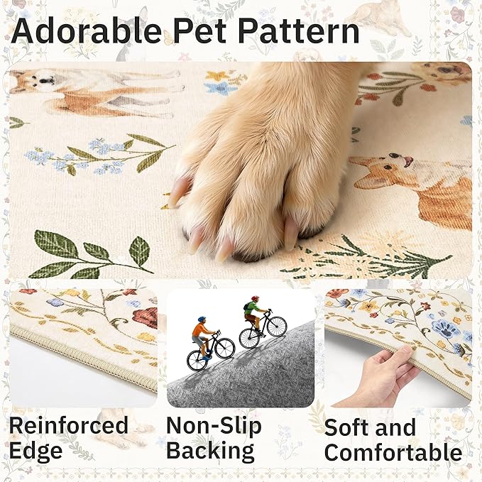Soalmost 2x3 Dog Rugs for Entryway, Washable Door Mat Animal Soft Rug Beige | - Image 6