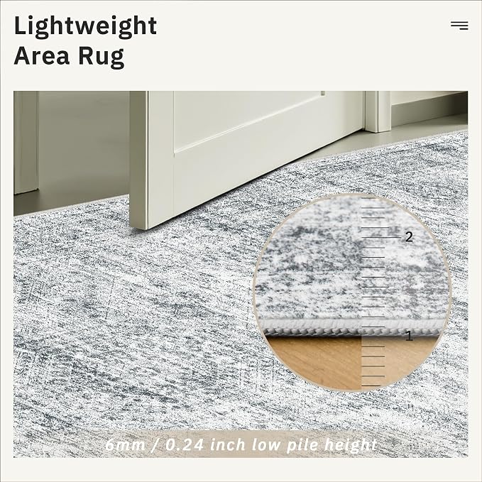Soalmost Round Rugs 8ft Living Room Circle Area Rug 8x8 Grey Vintage | Washable - Image 6