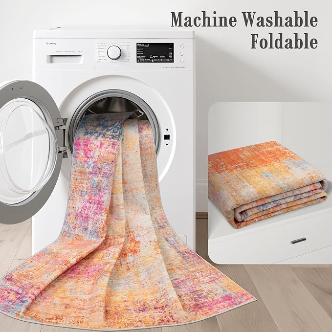 2.6x8 Washable Runner Rug：Modern Abstract Soft Carpet Galaxy Haze | - Image 6