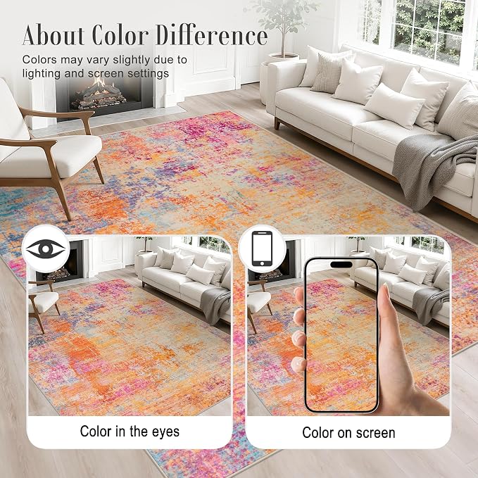 Area Rug Living Room: 6x6 Modern Washable Soft Carpet Galaxy Haze | - Image 4