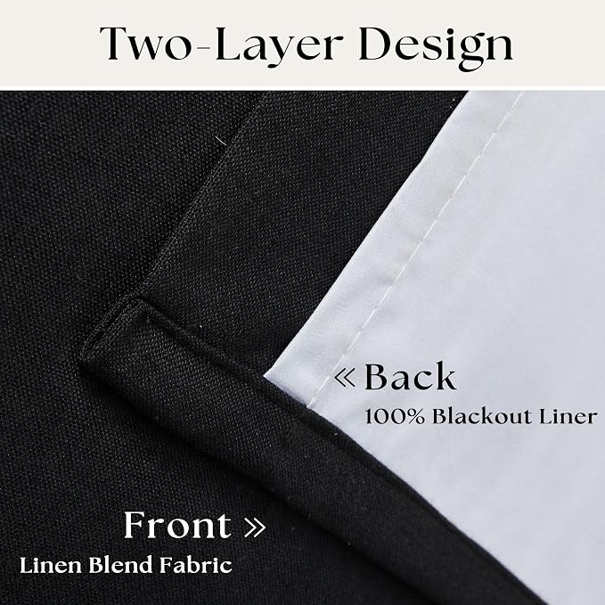 Black 100% Blackout Pinch Pleat Linen Curtains 108 Inches Long - Image 4