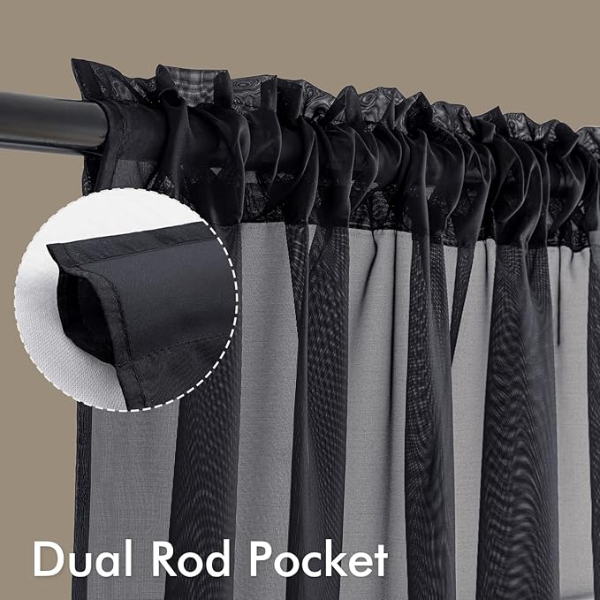 MIULEE Black Sheer Curtains 102 Inches Long 4 Panels 42 x 102 Inches | Light - Image 3