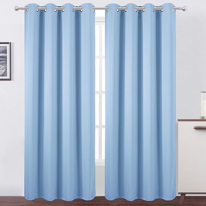 Sky Blue Thermal Blackout Curtains/52 x 95 Inch/Set of 2 Panels Room Darkening by Lemomo