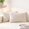 Pack of 2 Corduroy Decorative Throw Pillow Covers 12x20 Inch, Cream White | by Unknown