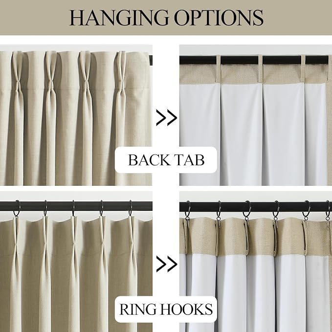 Vision Home Sand Pinch Pleated Full Blackout Curtains Linen Blended Room - Image 4