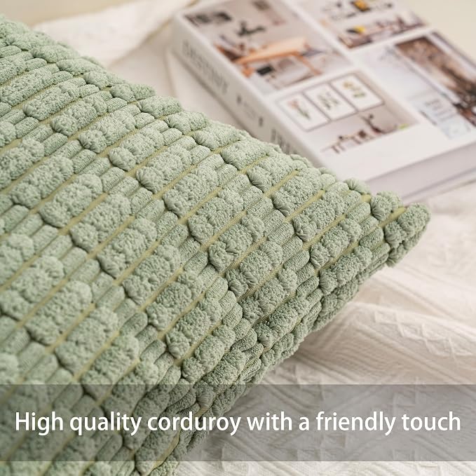Pack of 2 Corduroy Decorative Throw Pillow Covers 24x24 Inch, Dark Green | Fall - Image 2