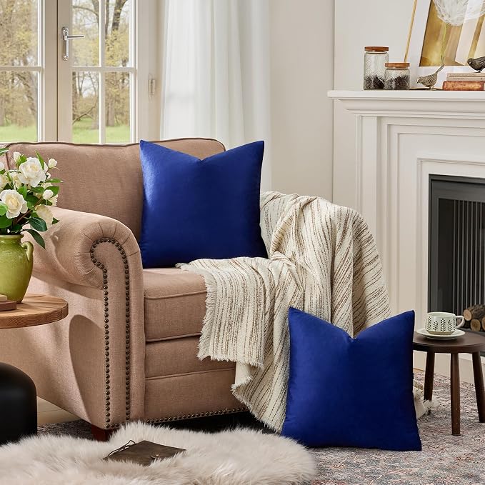 GIGIZAZA Royal Blue Velvet Throw Pillow Covers 22x22 Pack of 2 | Decorative - Image 3