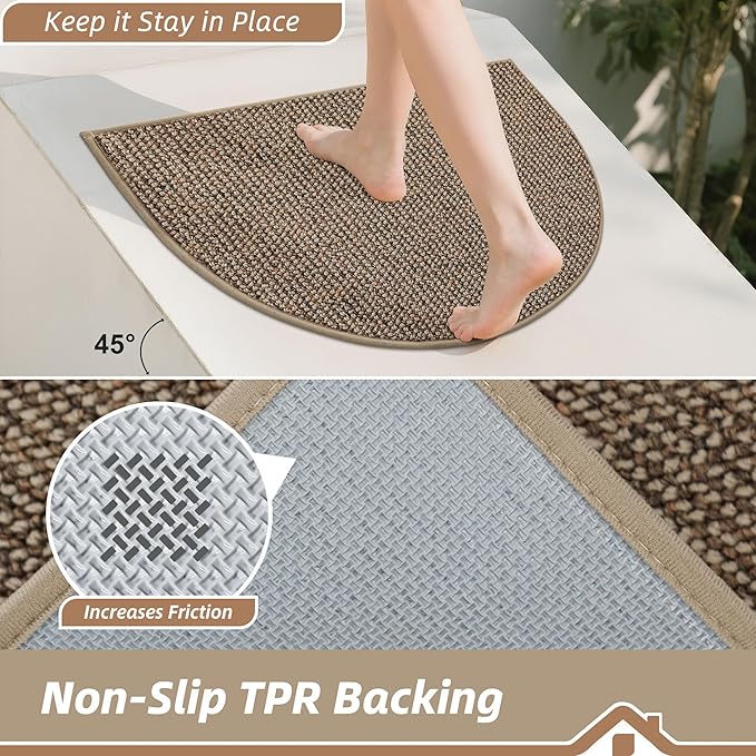 BEQHAUSE Dirt Trapper Door Mat 17" x 30" Half Circle Non Slip Rugs, Taupe | - Image 4