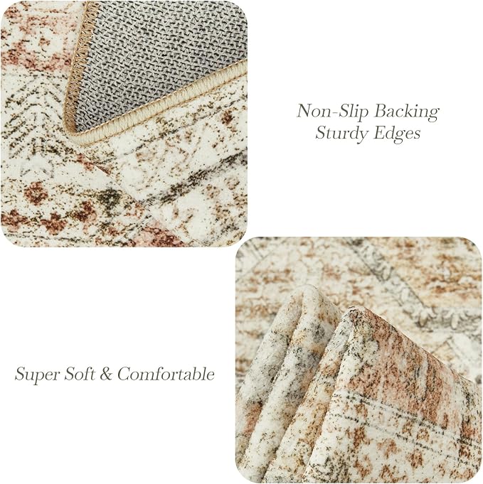 Soalmost 9x12 Area Rugs for Living Room Washable Rug Non-Slip Brown/Pink | - Image 6