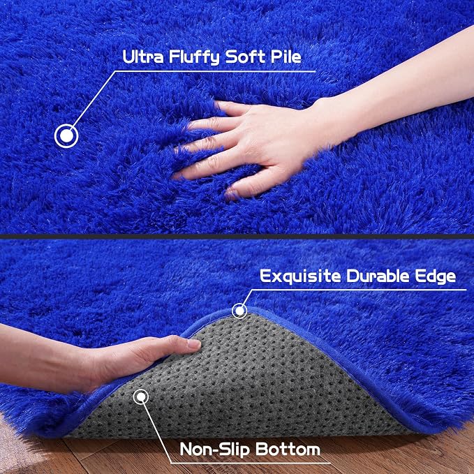 9x12 Area Rug for Living Room, Shag Large Rug for Bedroom, Royal Blue | Soft - Image 7
