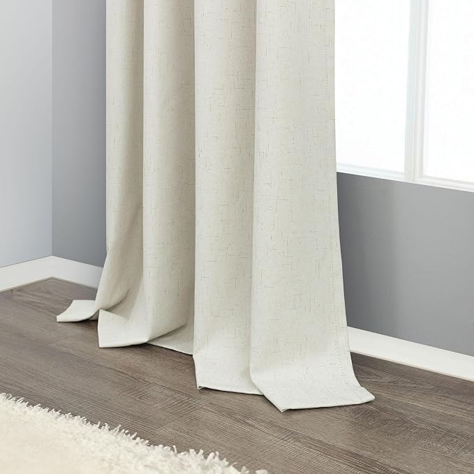 Short Blackout Curtains for Bedroom 45 Inch Length 2 Panels Faux Linen Cream - Image 8