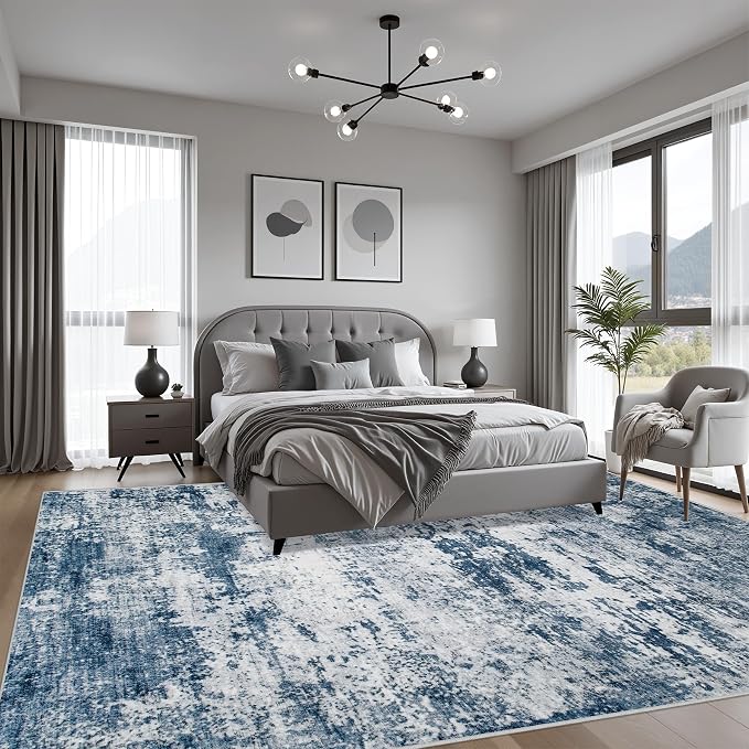 9x12 Area Rug Living Room Rug: Washable Modern Abstract Soft Thin Rug Indoor - Image 4
