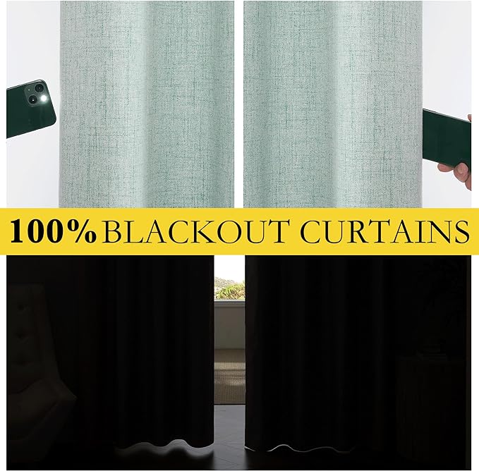 NICETOWN Seafoam Green 100% Blackout Short Curtains W52 x L48 in, Thermal - Image 3