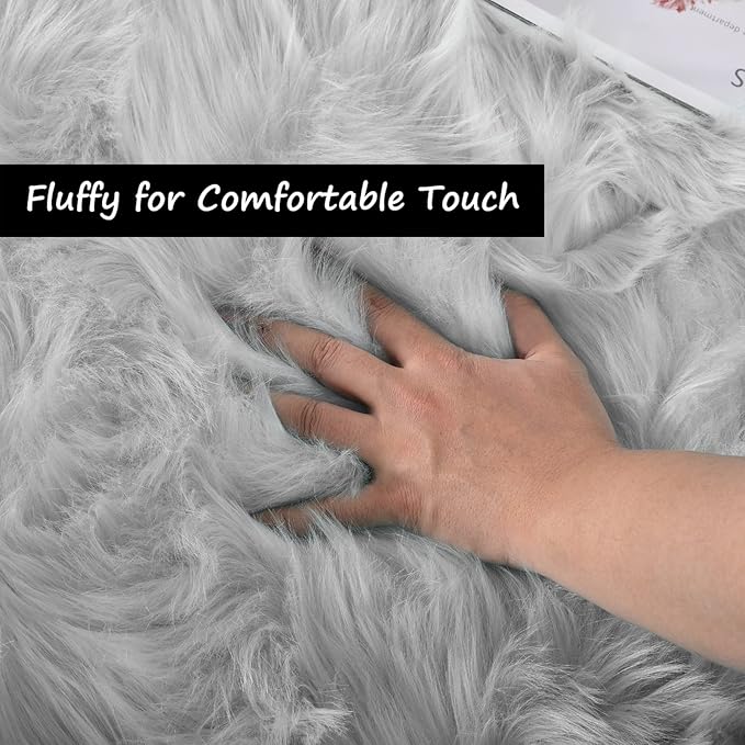 Goolela Grey Sheepskin Area Rug 5x7 Fluffy Fuzzy Furry Carpet - Image 6