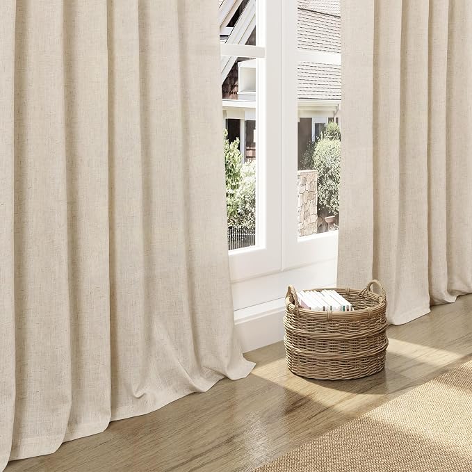 Cream Beige Linen Curtains for Living Room 105 Inches Long Light Filtering Semi - Image 5