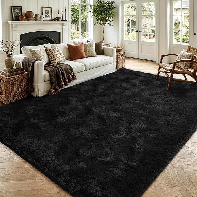 6x9 Large Black Fluffy Soft Area Rug Non-Slip by ModernHomeDecor