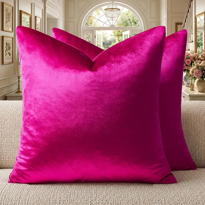 GIGIZAZA Hot Pink Velvet Pillow Covers 22x22 Decorative Pillows Pack of 2 | by GIGIZAZAFocusingonhomedecoration