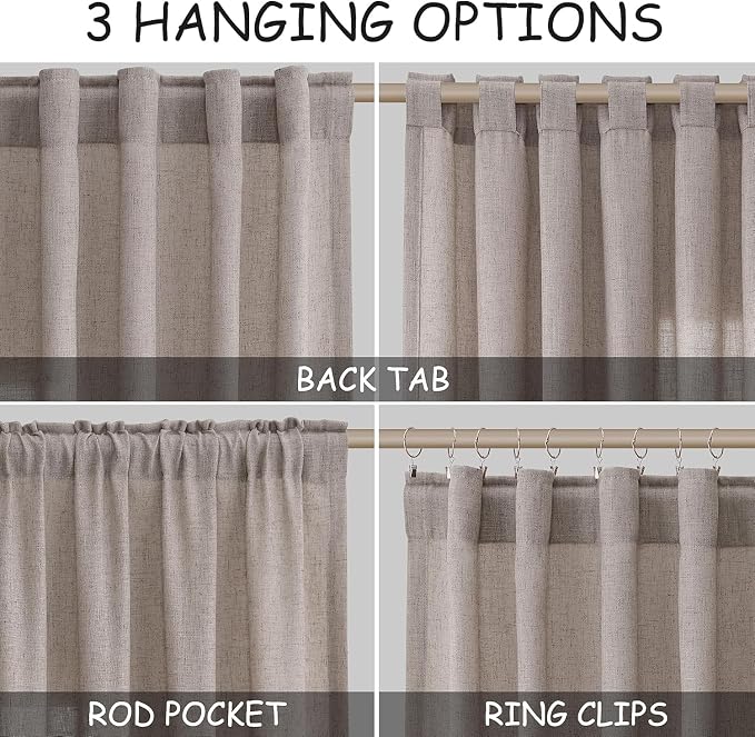 Brownish Grey Linen Curtains for Living Room 100 Inches Long Back Tab Light - Image 2