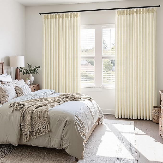Topfinel 105 Inch Curtains 2 Panels Set, Two Packs Pinch Pleat Back Tab Linen - Image 2