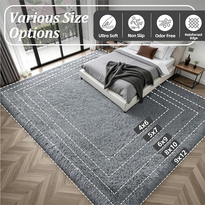 8x10 Area Rug Living Room Bedroom: Fluffy Plush Shag Carpet Gray | - Image 9