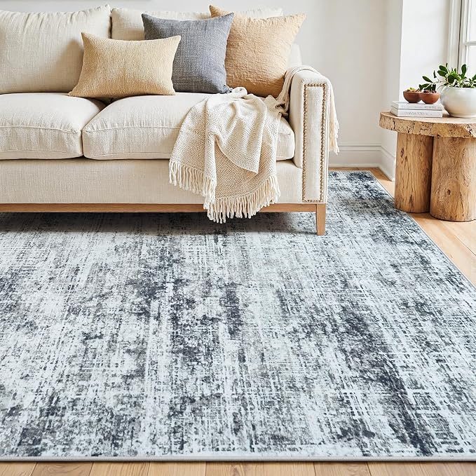 8x10 Washable Area Rug for Living Room Bedroom: Non-Slip Modern Black Grey | - Image 9
